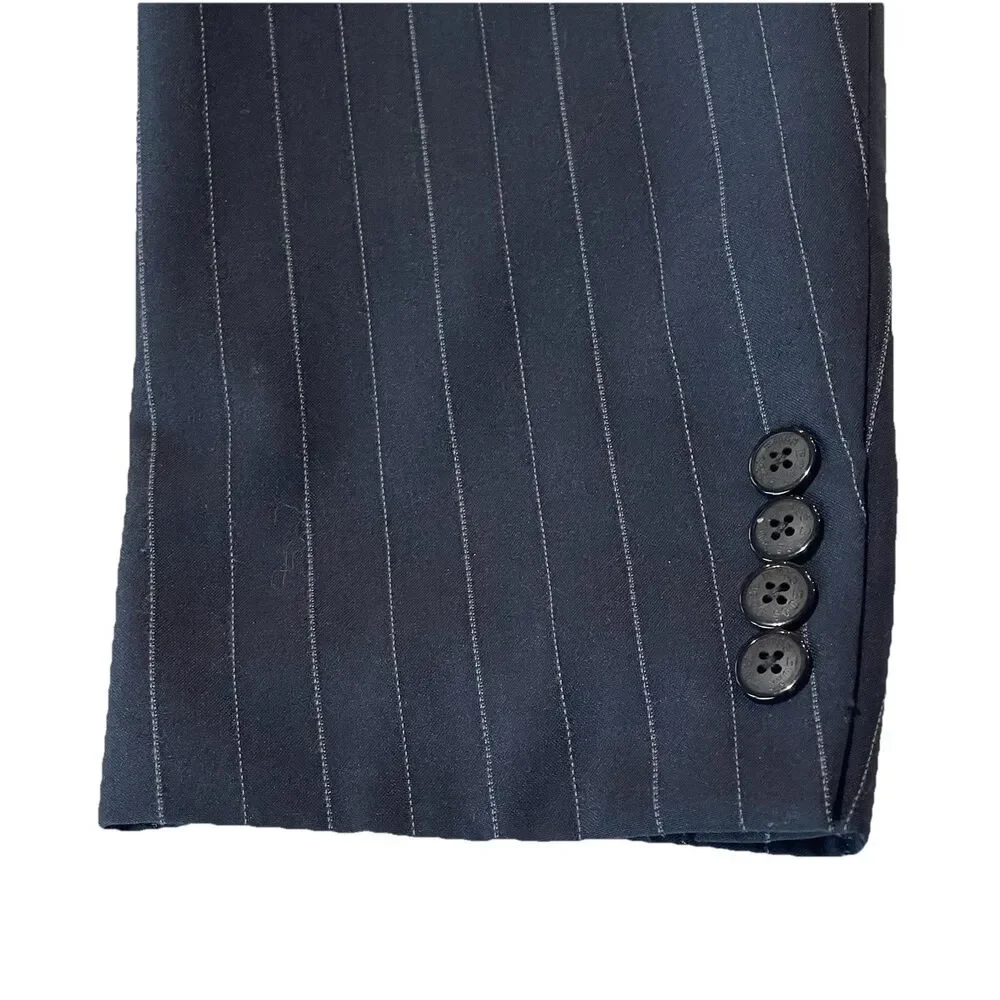 Hugo Boss Super 150 Sz 52 Blazer Sport Coat Mens Navy Blue Pin Stripe Italy